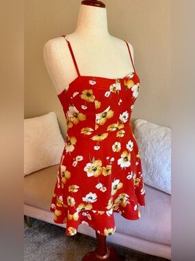 Speechless Mini Dress Fit Flare Orange Floral Women’s L Bustier Babydoll Garden